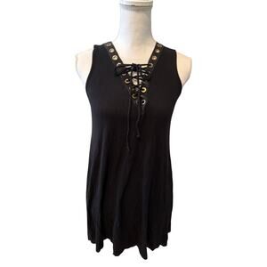 Green Envelope Lace Front Sleeveless Swimsuit Cover Up Dress Black S